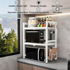 Estante para Microondas de 3 Niveles Extensible con 6 Ganchos, Estante de Cocina, Organizador de Especias, Organizador de Gabinete para Cocinas, , Extensible de 40 a 64 cm
