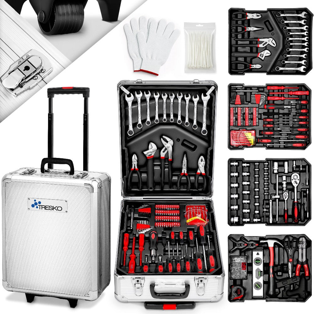 TRESKO® Juego de Herramientas Completo de 1400 piezas | Gabinete de Herramientas Lleno | Caja de Herramientas XXL | Bolsa de Herramientas con Herramientas | Carro de Herramientas | Acero al Cromo-Vanadio