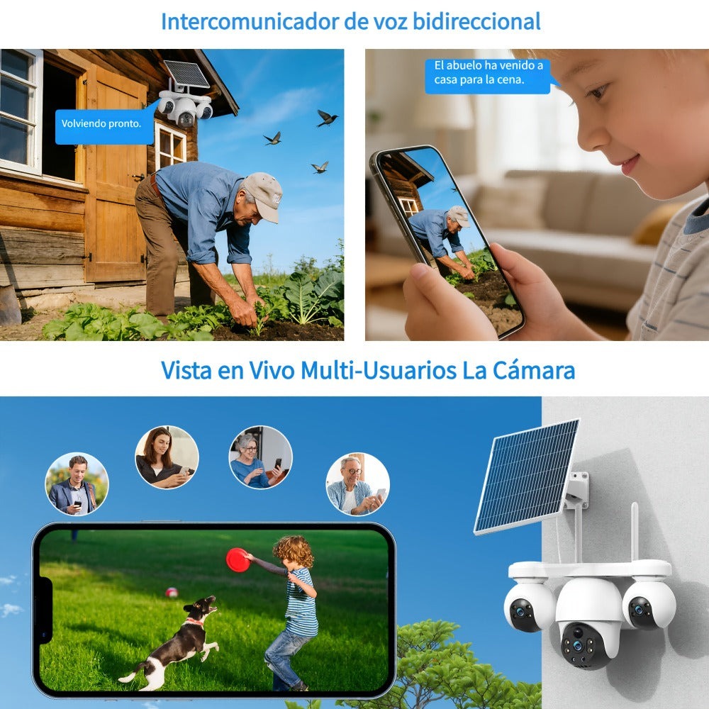 Cámara de seguridad exterior de 8MP con sistema PTZ de triple lente, /inclinación de 355°, detección humana PIR, audio bidireccional, visión nocturna a todo color, cámara WiFi adecuada para vigilancia empresarial, aplicación y notificaciones de alarma