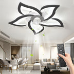 Lámpara de techo LED silenciosa con ventilador y iluminación, lámpara de techo para dormitorio con control remoto y aplicación, lámpara regulable con ventilador, 5 luces, pantalla de acrílico con forma de flor, sala de estar, cocina, 69 cm