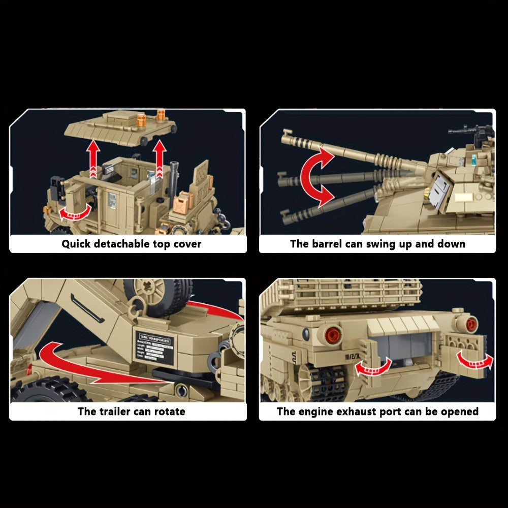 Set de bloques de construcción de vehículo pesado de transporte de tanques de 3482 piezas, modelo de construcción de vehículo de transporte blindado MOC, exhibición de colección para adultos, regalo para entusiastas de modelos de tanques 628015