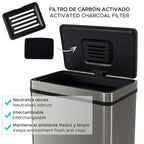 Well Home Cubo de Basura de 50-70L en Acero inoxidable con Sensor automático y Filtro antiolor Carbon Bins