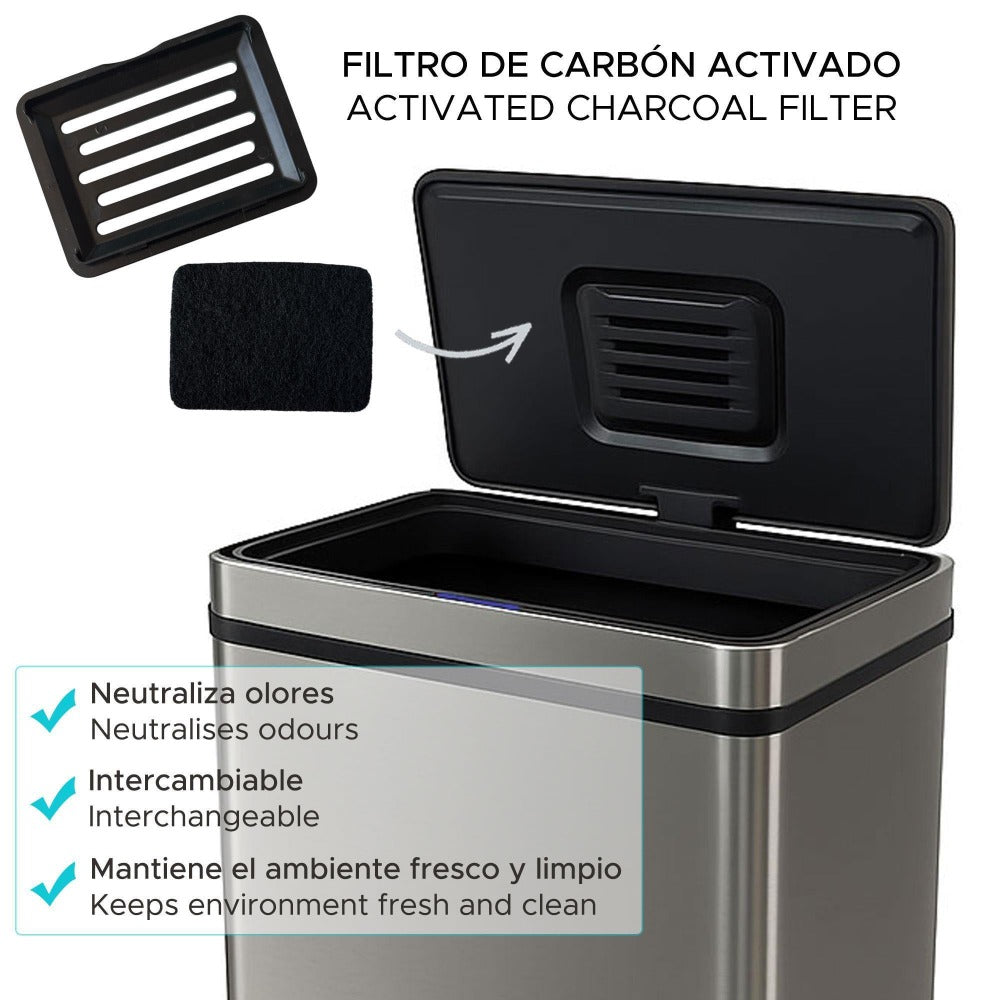 Well Home Cubo de Basura de 50-70L en Acero inoxidable con Sensor automático y Filtro antiolor Carbon Bins
