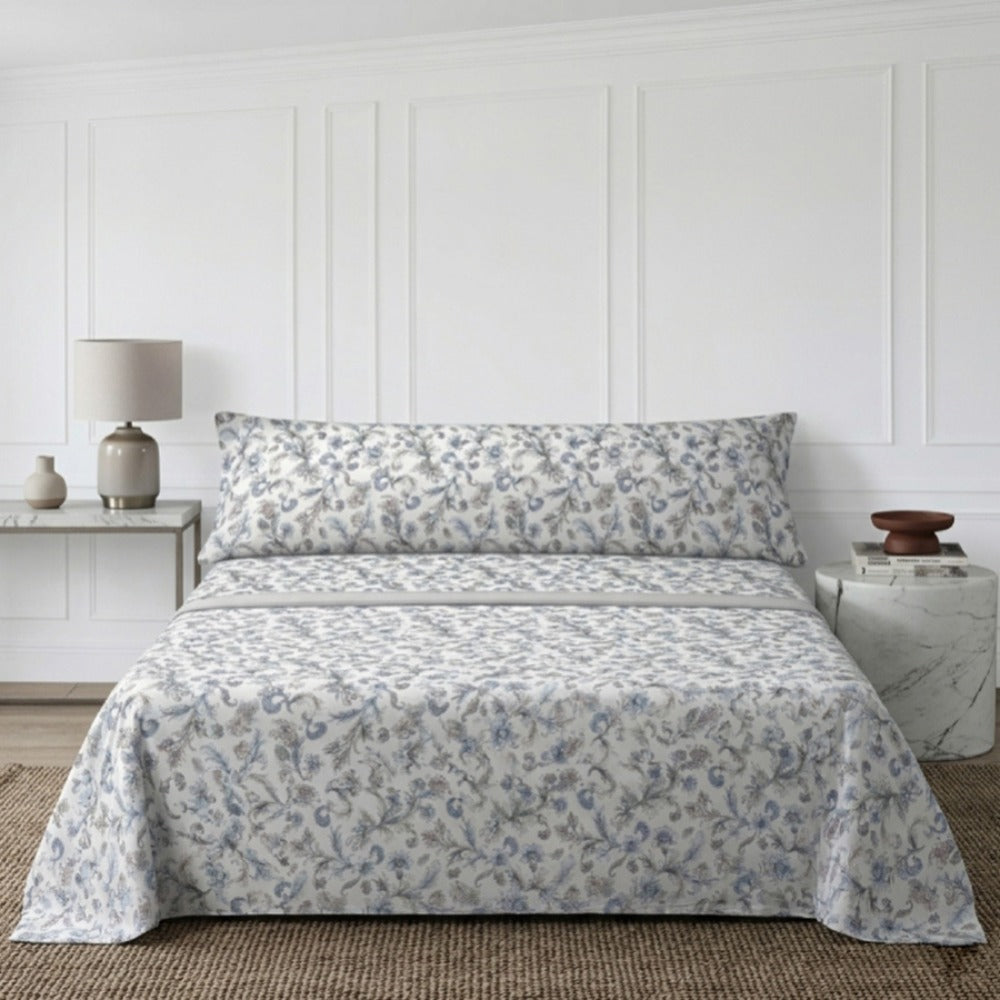 Juego de cama de tres piezas apto para todas las estaciones, que incluye una sábana, una sábana ajustable y fundas de almohada. Medidas: 90 cm, 105 cm, 135 cm, 150 cm y 180 cm.