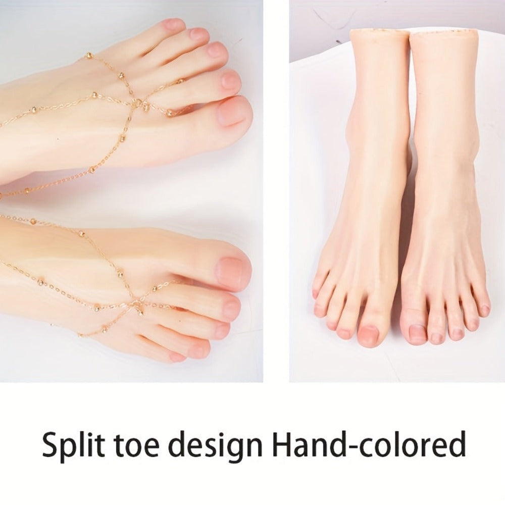Modelo de Pie Artificial Realista con Dedos Activos Independientes - Textura Suave en Beige Claro y Estructura Esquelética Anatómica, Pies de Resina a Tamaño Real con Movimiento Independiente de Dedos, Ideal para Práctica de Uñas, Entrenamiento de Masajes