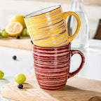 Juego de 6 tazas, Set de tazas de café y té de cerámica estilo rústico chic multicolor, ideal para café/té/chocolate caliente/leche/agua/bebida. (375 ml/13 oz)