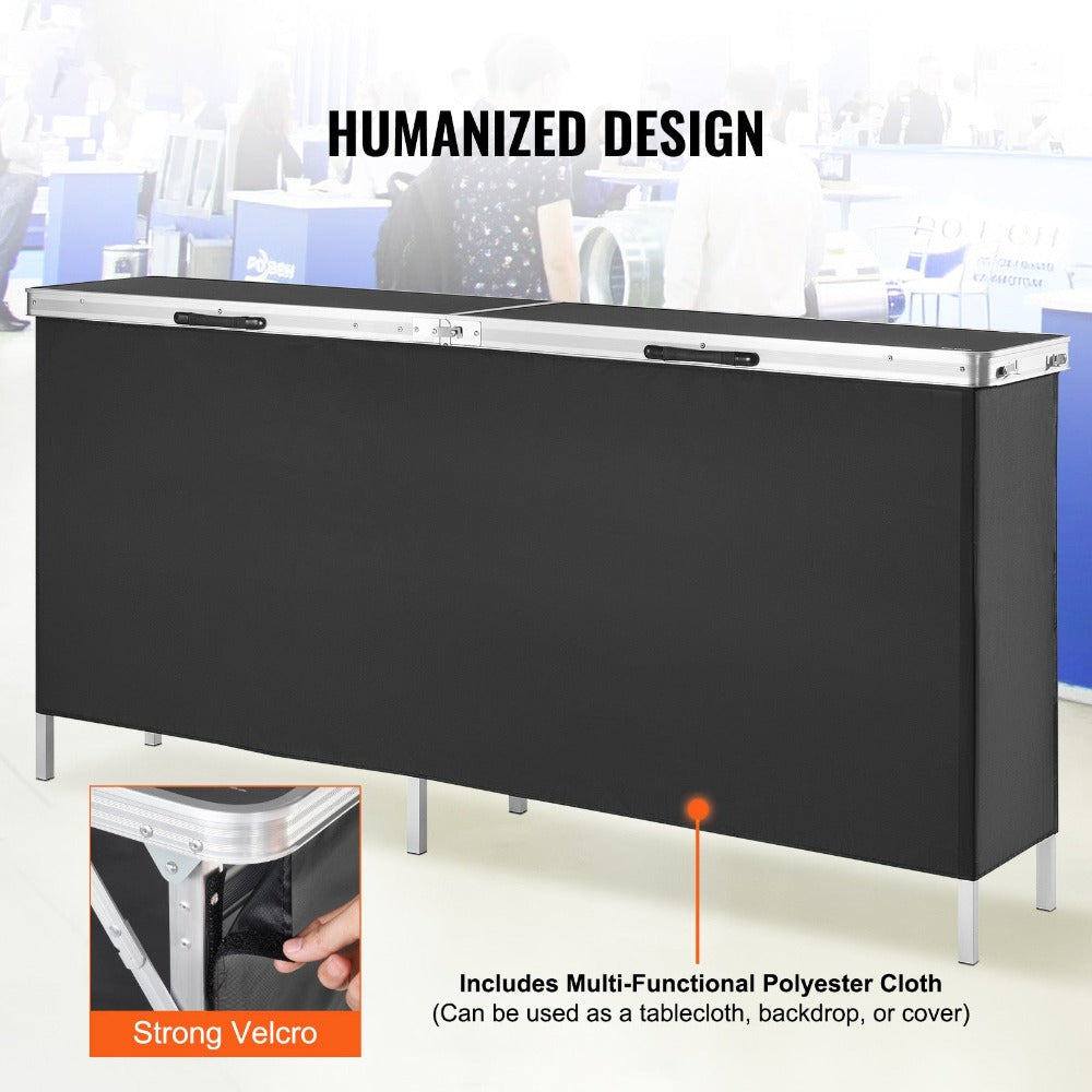 VEVOR Mesa Podio Portátil para Ferias, 77.95" x 15.16" x 34.65", Soporte de Exhibición para Mostrador de Ferias con Pared, Mesa Podio Plegable para Promociones y Ventas Minoristas con Estante de Almacenamiento y Bolsa de Transporte