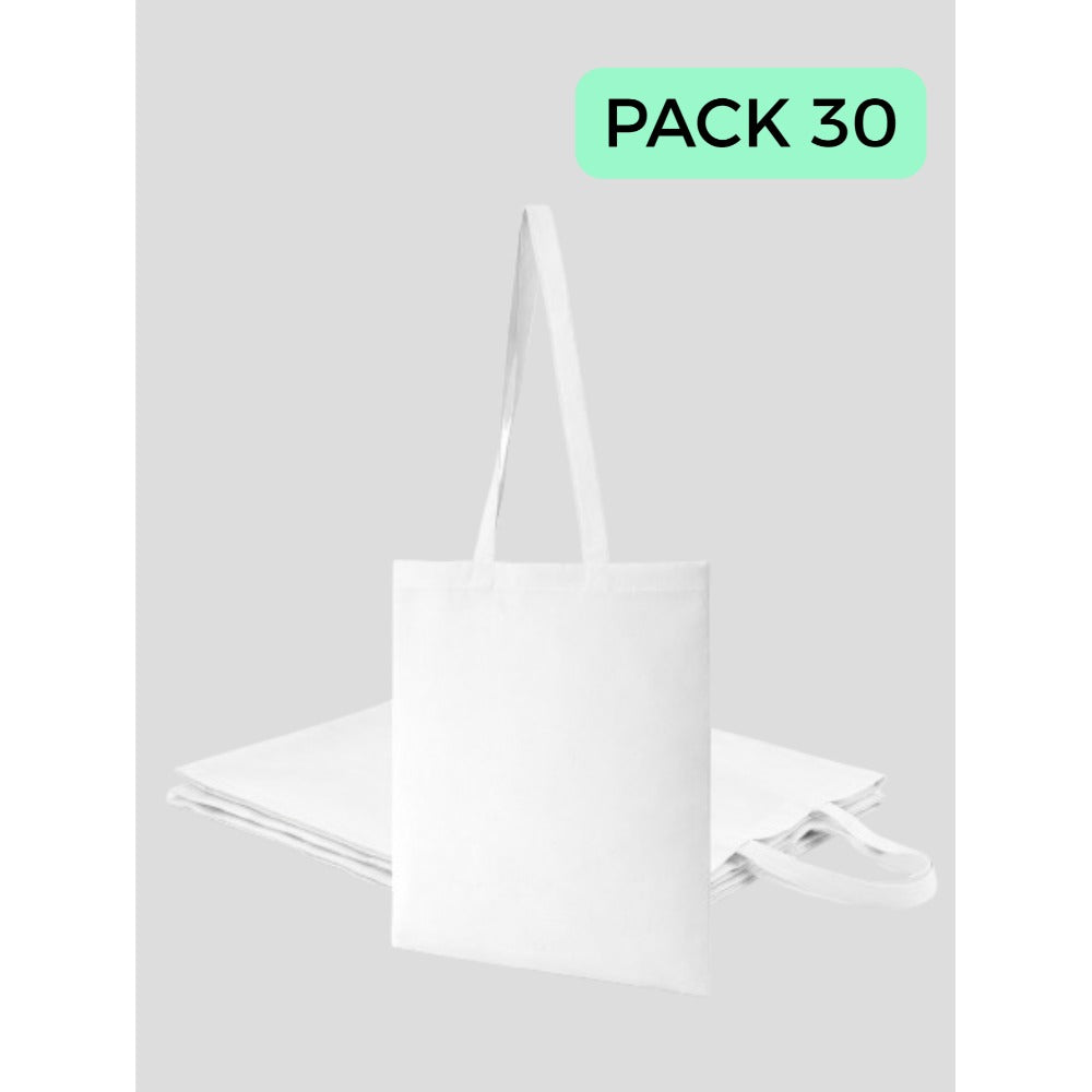 Pack 30 Bolsas de Tela de Algodón (Envío en 48 Horas) - Varios Colores- Tote Bag de Asa Larga, Reutilizable - Perfecta para Regalar, Pintar, Decorar, Manualidades, Talleres de Pintura, Ideal para Eventos y Regalos de empresa, Ir a la compra, Tiendas, Unis