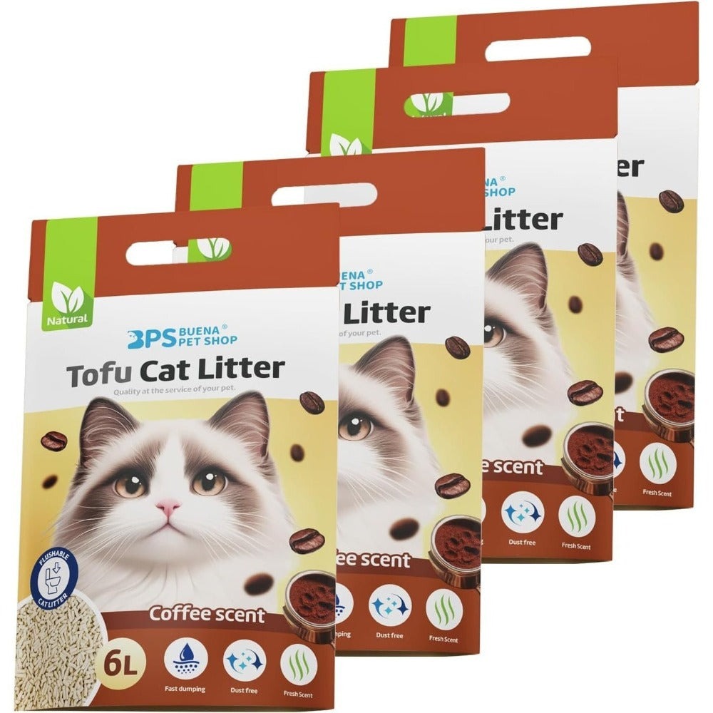 PACK 4 Arena para Gatos AGROMERANTE Arena de Tofu para Gatos sin Polvo Fácil de Aglomerar Controla los Olores se Lanza en el Inodoro (4Pcs,