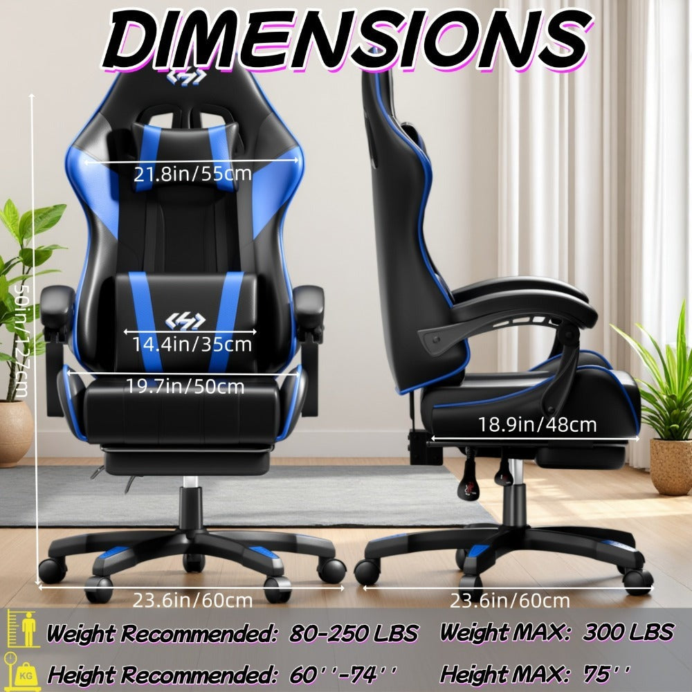 Silla de gaming ergonómica, silla de oficina con altura y respaldo ajustables, silla de oficina para computadora con soporte lumbar, reposapiés y reposacabezas, silla de gaming giratoria 360° con reposabrazos articulados