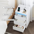 Juego de 2 Cajoneras con 3 Cajones, Mesa Auxiliar con Estación de Carga y LED, 2 Tomas de Corriente y 2 Puertos USB, Almacenamiento para Dormitorio, Libros y Artículos Varios en Sala y Dormitorio, Organización y Almacenamiento, Unidades de Cajones