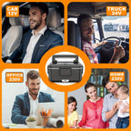 Caja de Almuerzo Portátil con Calentamiento - Capacidad de 2.5 Litros, Acero Inoxidable, Pan Desmontable, Adecuada para Coche, Camión, Oficina, Enchufe Tipo - para Vehículo o Calentamiento (Bolsa Aislante Incluida)