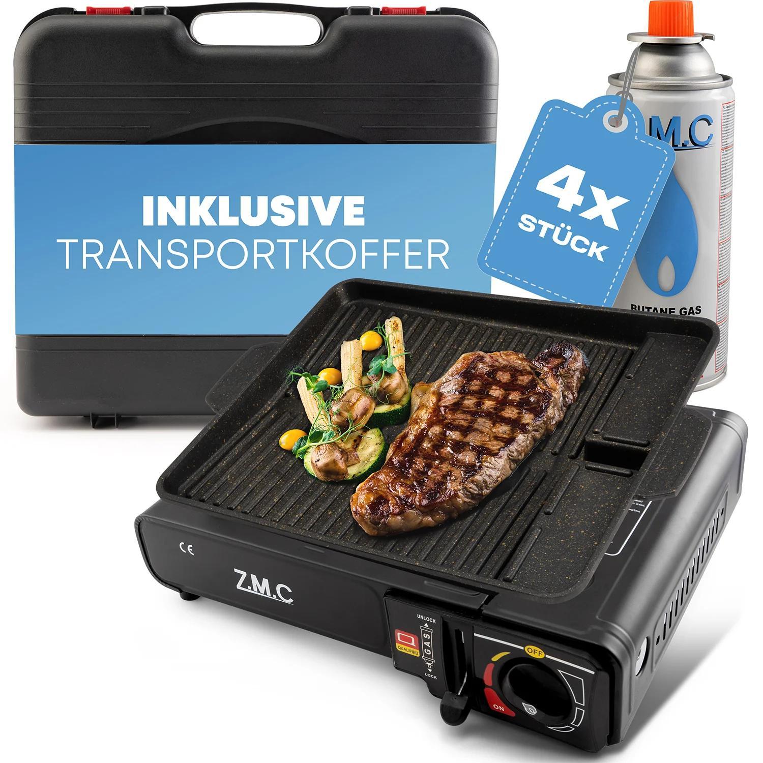 ZMC Estufa de Camping de 1 Quemador 2.2 kW con Encendido Piezoeléctrico, Adaptador para GLP y Estuche de Transporte – Estufa Portátil de Acero Inoxidable para Camping, Exteriores, Jardín, Balcón y Cocina de Emergencia en Interiores | Diseño Robusto, Contr