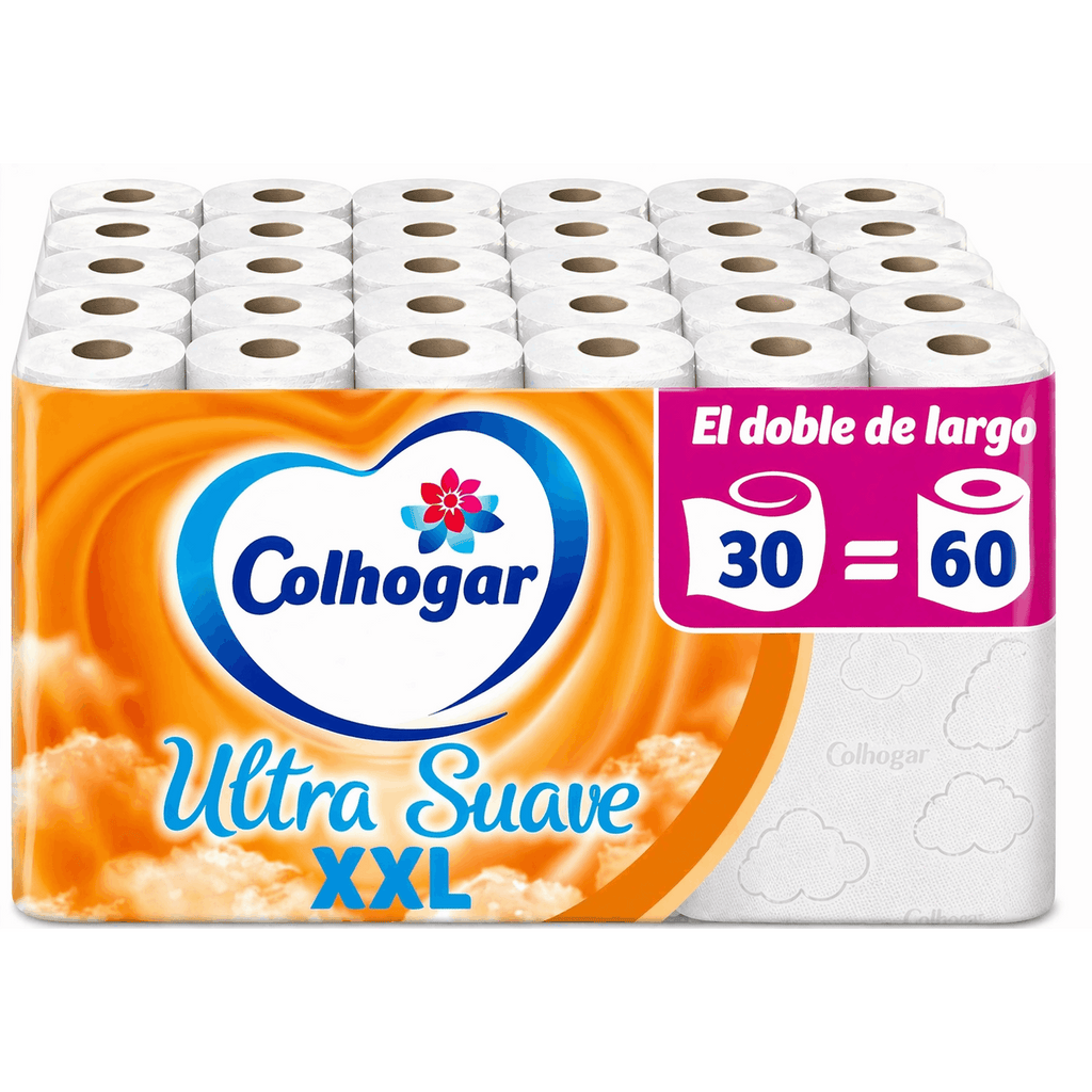 Colhogar Ultra Suave XXL 30 ROLLOS DE 32.5 METROS - Papel Higiénico Suave - Paquete con 30 Rollos Extra Grandes - Papel de Baño de 2 Capas - 100% Libre de Perfume - Blanco
