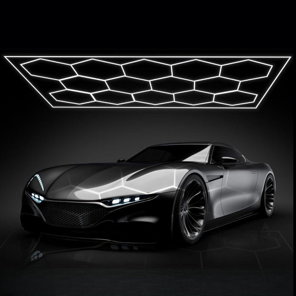 Luz de Garaje Hexagonal - Diseño Semi-Empotrado de 14 Agujeros, Marco Rectangular con Estructura de Panal LED, 6500K para Taller, Gimnasio, Peluquería, Oficina y Iluminación de Juegos