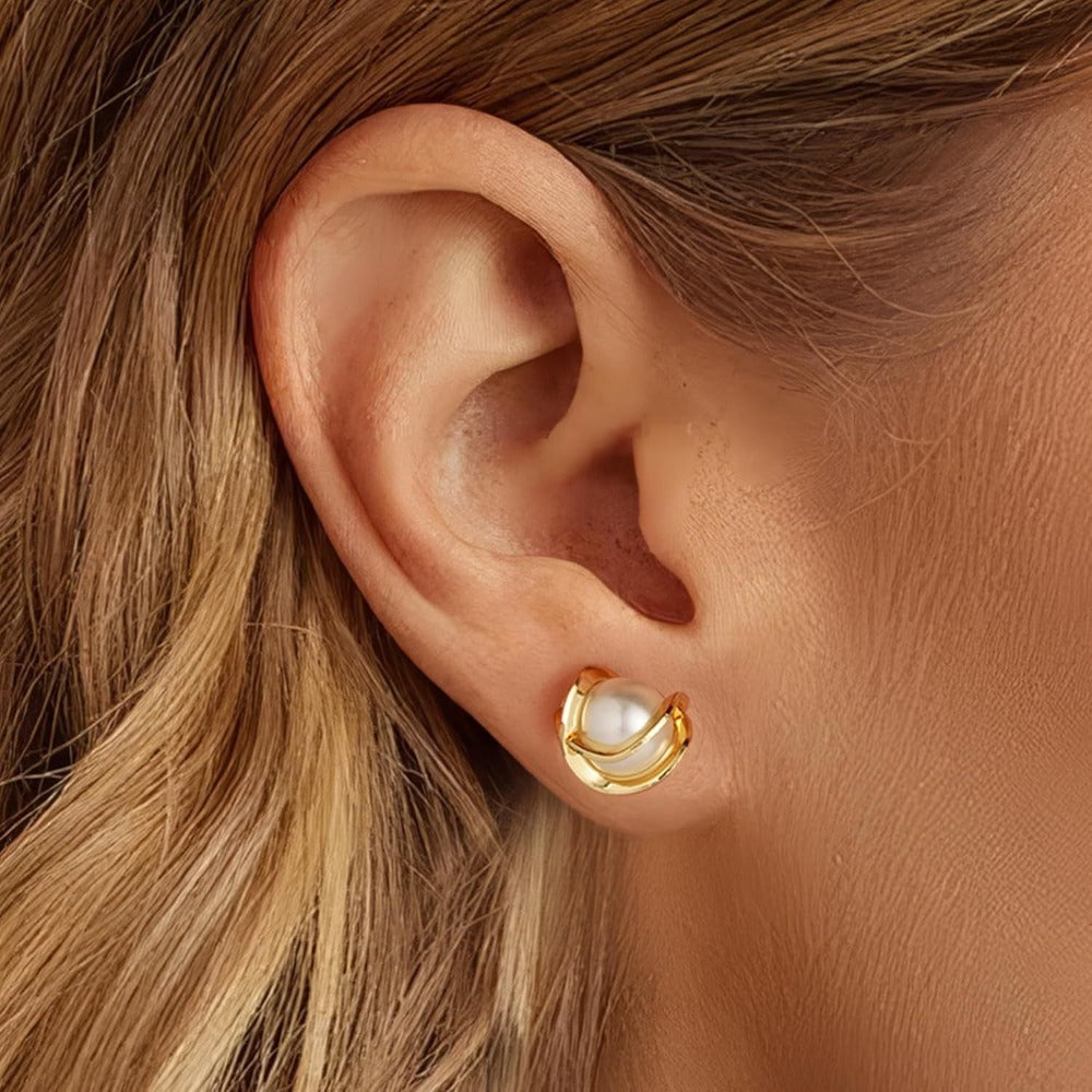 Pendientes de perlas bañados en oro de 14K, hipoalergénicos, de perla de agua dulce, colgantes, de espiga, de aro, con perla blanca colgante, regalo de joyería para mujeres y damas