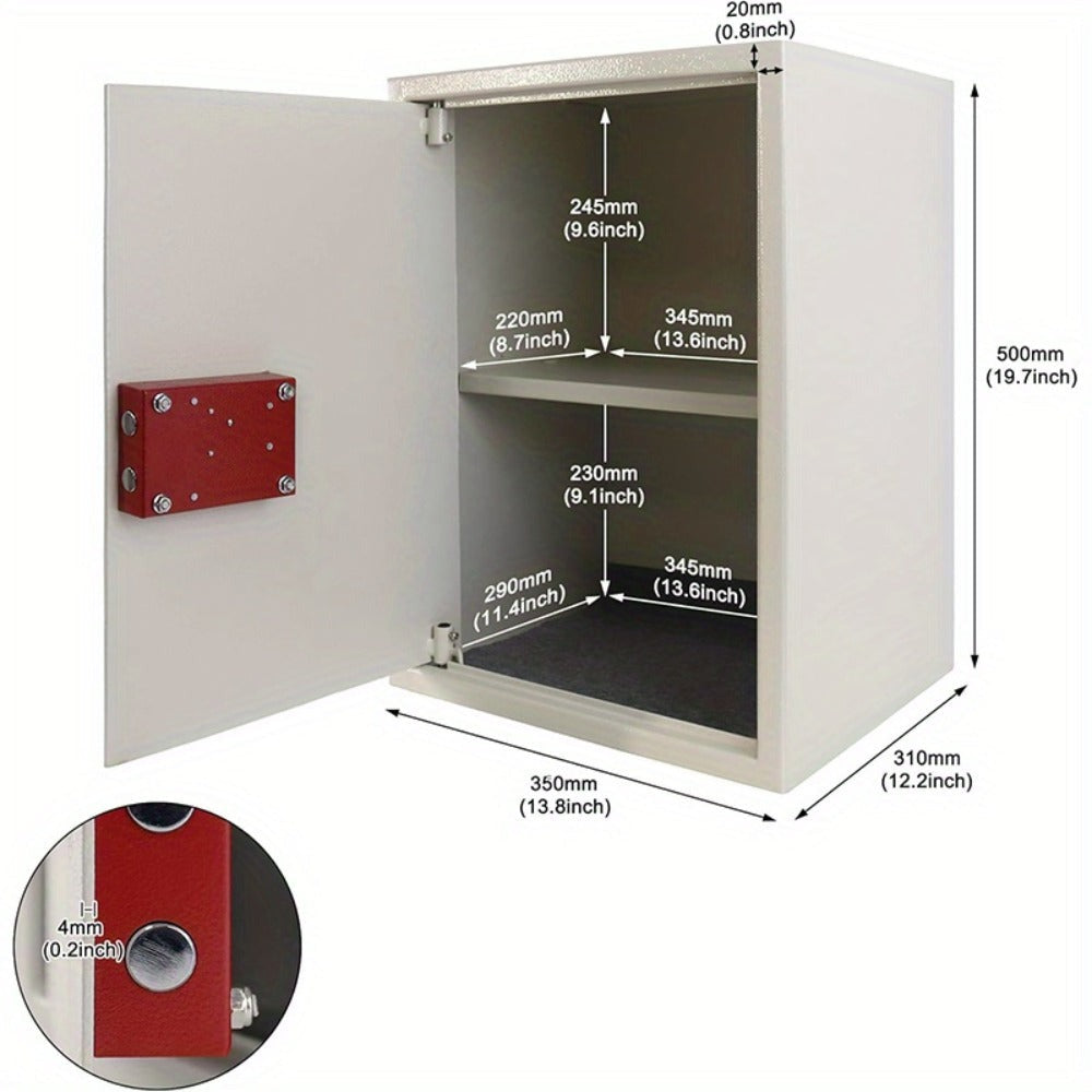 Caja Fuerte para Muebles con Doble Candado de Pestaña, Puerta Colgante de Acero, 2 Llaves, para Caravanas, Armarios y Gabinetes de Oficina, Color Plateado, Tamaño S 31 x 20 x 20 cm / XL 35 x 31 x 50 cm