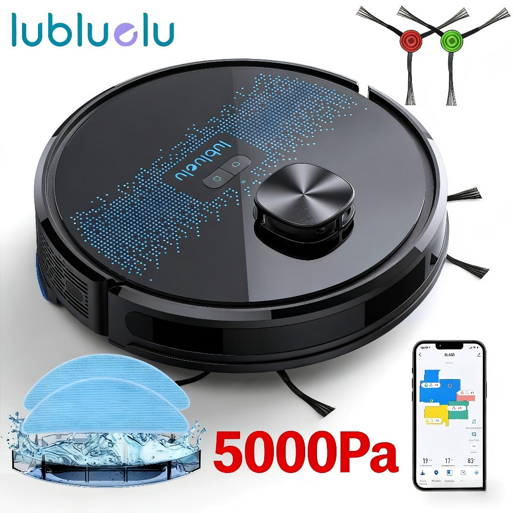 Lubluelu SL60D Robot aspirador y fregona: 5000 Pa de succión, navegación precisa, 5 mapas de piso, 10 zonas de exclusión, recarga automática, limpieza inteligente, control por aplicación inteligente para alfombras, pelo de mascotas, pisos duros