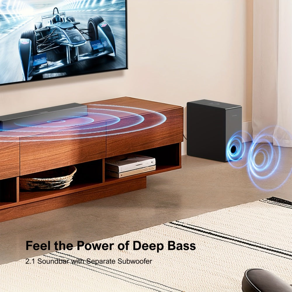 ULTIMEA Barra de sonido 2.1 canales para TV, Barra de sonido compacta para cine en casa con Bluetooth 5.3, Barra de sonido con subwoofer con cable, 160W de potencia máxima, Realce de graves, Incluye control remoto, Barra de sonido ultrafina Nova S40 (Reno