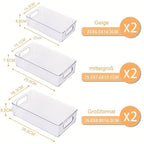 Un juego de 6 organizadores para refrigerador, 3 tamaños (2 pequeños, 2 medianos, 2 grandes) - Contenedores de almacenamiento apilables transparentes para refrigerador, cocina, despensa, gabinetes, fregadero, baño