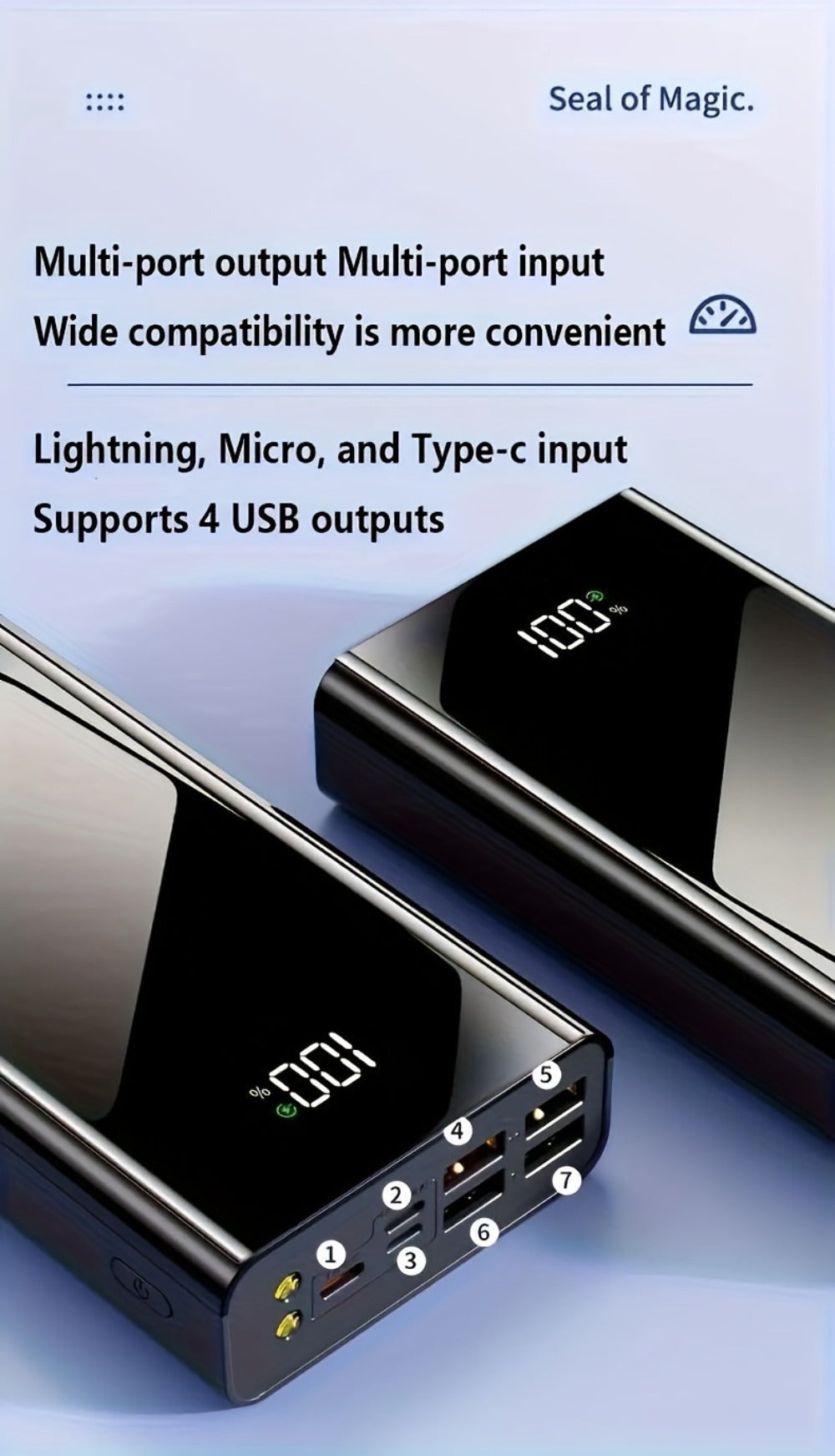 Cargador USB Rápido de Gran Capacidad 50000Mah con Pantalla LED, Linterna y Reserva de Energía de Emergencia - Luz de Camping para Exteriores para iPhone, Android y Dispositivos Digitales, Regalo de Vacaciones