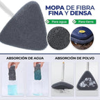 Mopa Triangular Limpieza Giratoria 360 para Limpiar Suelos, Paredes, Ventanas, Techos y Muebles. Fregona Triangular Microfibra, Función Autoescurrible, Incluye 2 Recambios. Cabezal de 27 x 27 x 27 cm, con un Mango Extensible de hasta 130 cm. - Dekohome