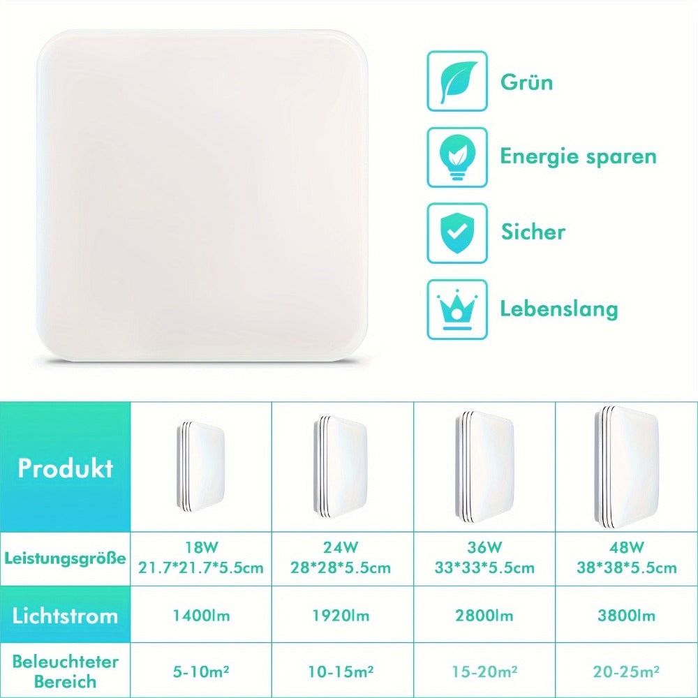 Lámpara de techo | Lámpara de techo LED cuadrada 18W 24W 36W 48W blanco frío 6500k, iluminación interior para dormitorio, sala de estar, cocina