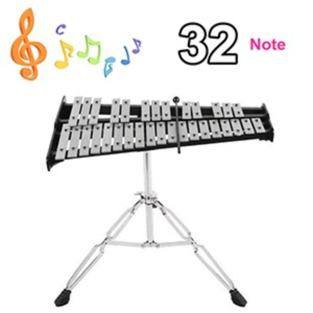 Xilófono de Glockenspiel de 32 notas con soporte ajustable, kit de instrumento de percusión profesional de aluminio con baquetas y estuche de transporte, ideal para principiantes, presentaciones de bandas