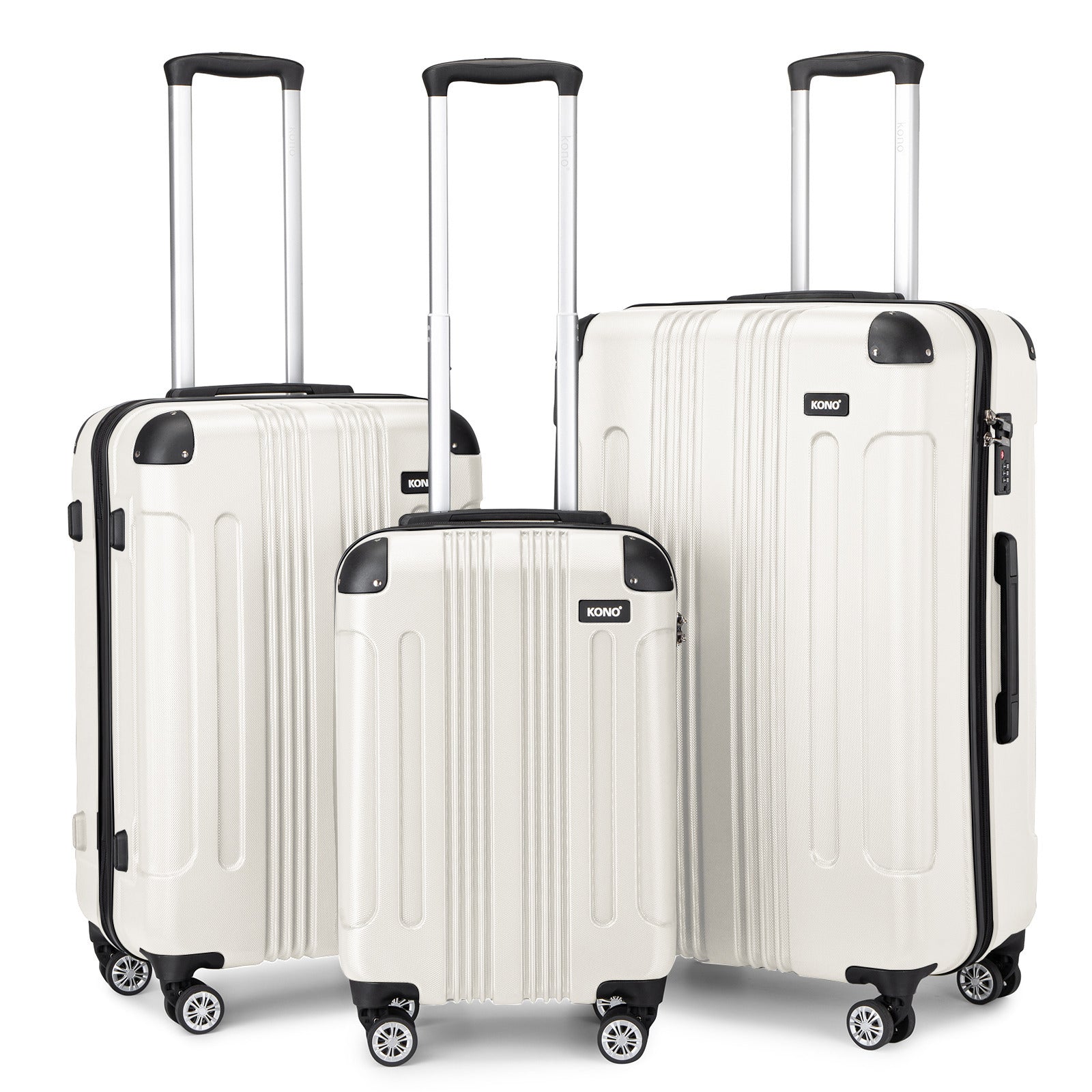 Juego de 3 maletas beige con diseño de panda, equipaje rígido de ABS para camping con ruedas giratorias y cerradura de combinación, regalo para la vuelta al cole, Black Friday, Día de Acción de Gracias y Navidad