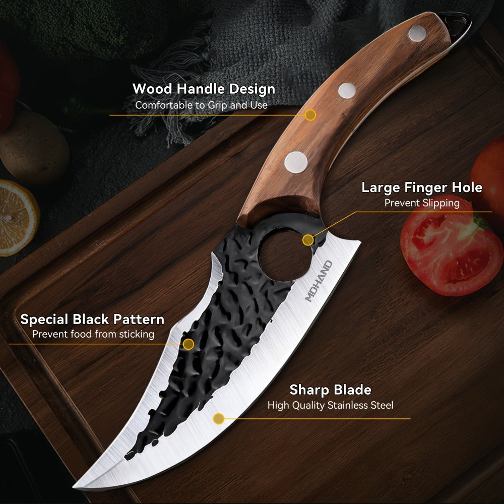 Machete deshuesador multifuncional de 27.94 cm con agujero, hoja afilada, acero inoxidable, mango cómodo, apto para cocina, exteriores, pesca, barbacoa, puede cortar carne, pescado, verduras, frutas, deshuesar