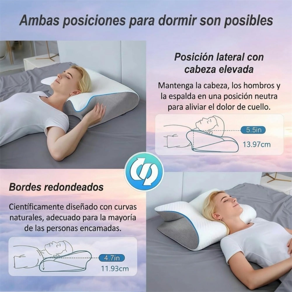 Almohada Cervical, 2 en 1 Almohada Ergonómico Espuma de Memoria Almohada para Soporte de Cabeza/Cuello/Hombro, Relajación y Alivio del Estrés, 60x40x12/14cm