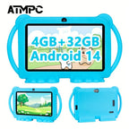 EATMPC, Tableta para Niños de 17.78 cm con Control Parental, Android 14 y 4GB RAM, 32GB ROM, Pantalla IPS Protección Ocular, Aplicaciones Educativas Preinstaladas, GMS, Funda Antigolpes, Compatible Netflix y YouTube, Rojo/Azul