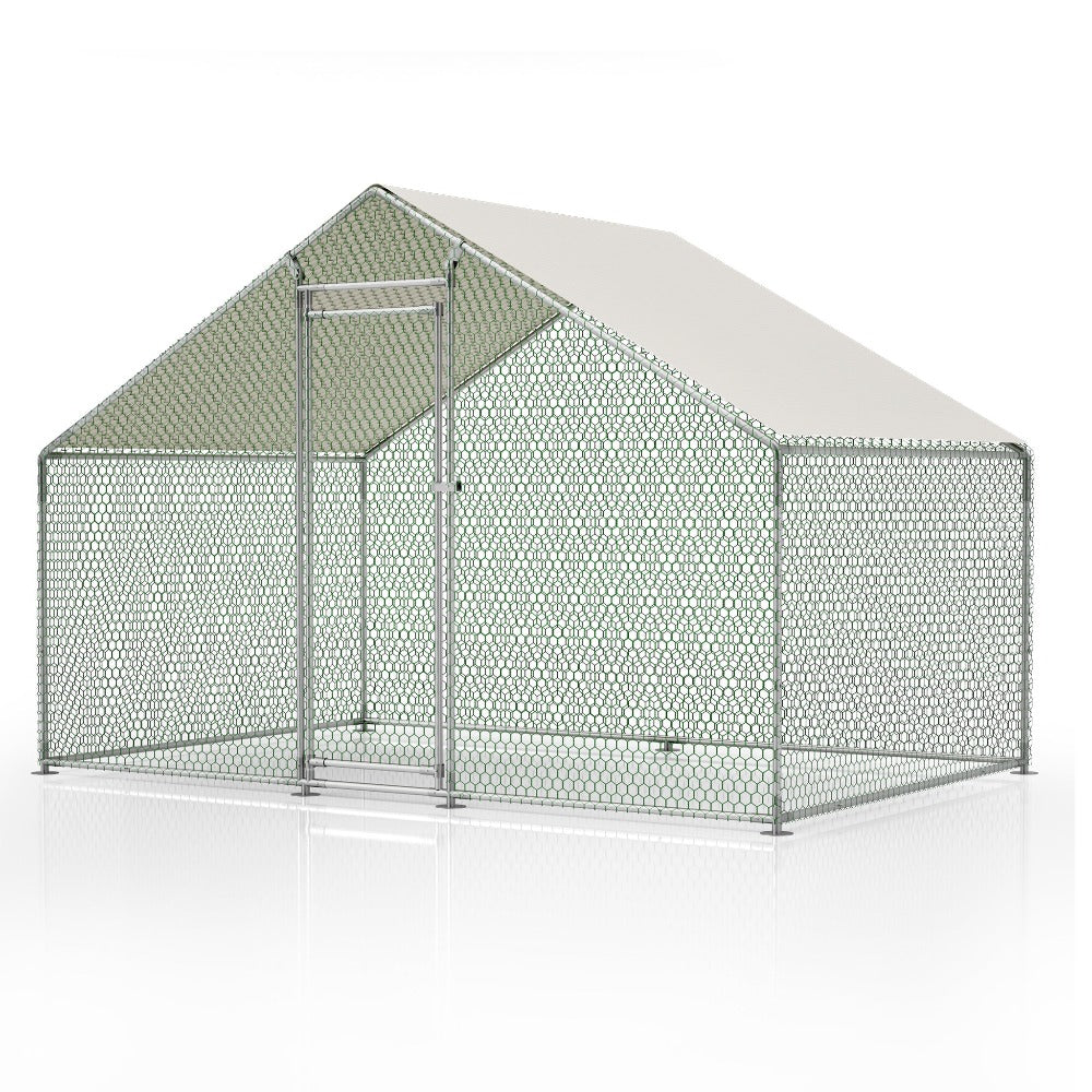 Gallinero 3x2m, Jaula Exterior para Gallinas de Rango Libre, Recinto con Cerradura de Seguridad, Malla Recubierta y Techo de PE, Adecuado para Gallinas, Patos, Conejos y Otros Animales Pequeños