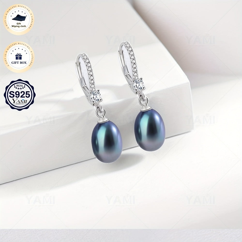Caja de Regalo YAMI, Pendientes de Perlas de Agua Dulce para Mujer, Pendientes de Perlas de Agua Dulce, Blanco/Morado/, Pendientes de Plata Esterlina 925 Hipoalergénicos, Adecuados para Regalos de Joyería para Mujer en Cualquier Ocasión, Regalos de Cumple