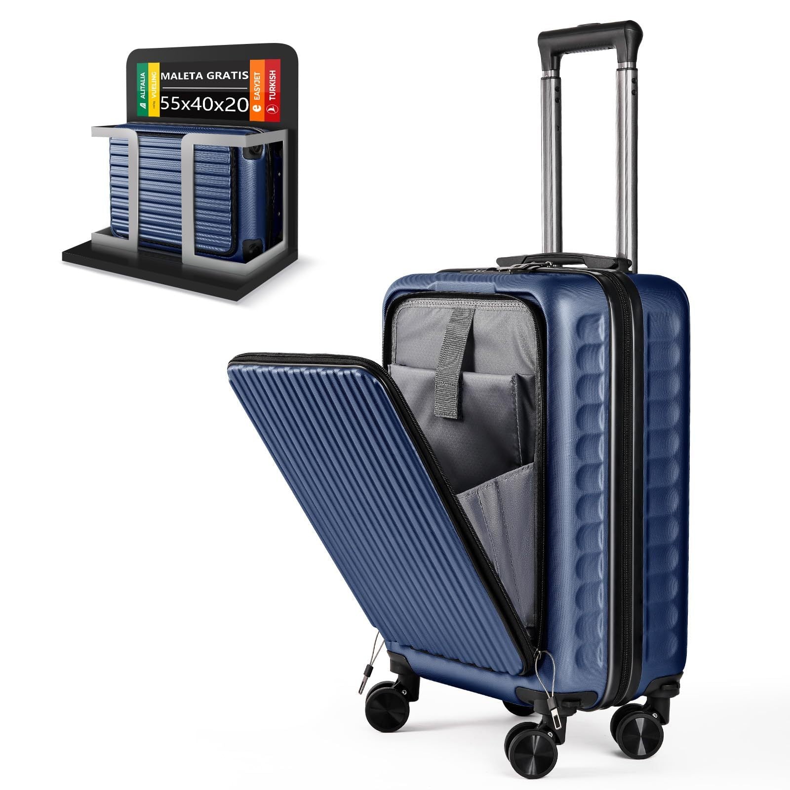 Una Maleta Cabina 55x35x20 Cm. , Equipaje Rígido Expandible De Material ABS, Con Ruedas Giratorias Desmontables Y Cerradura De Combinación, Que Cumple Con La Norma De Equipaje De Mano De 55x40x20 Cm. Ideal Para Adolescentes, Imprescindible Para Viajes En