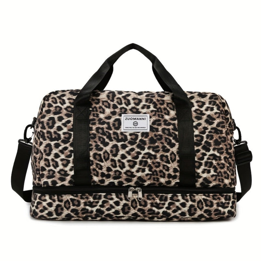 Maleta moderna con estampado de leopardo y amplio espacio, con compartimento separado para zapatos, correa de hombro ajustable, ideal para el gimnasio, yoga y escapadas de fin de semana, así como actividades de ocio y camping al aire libre