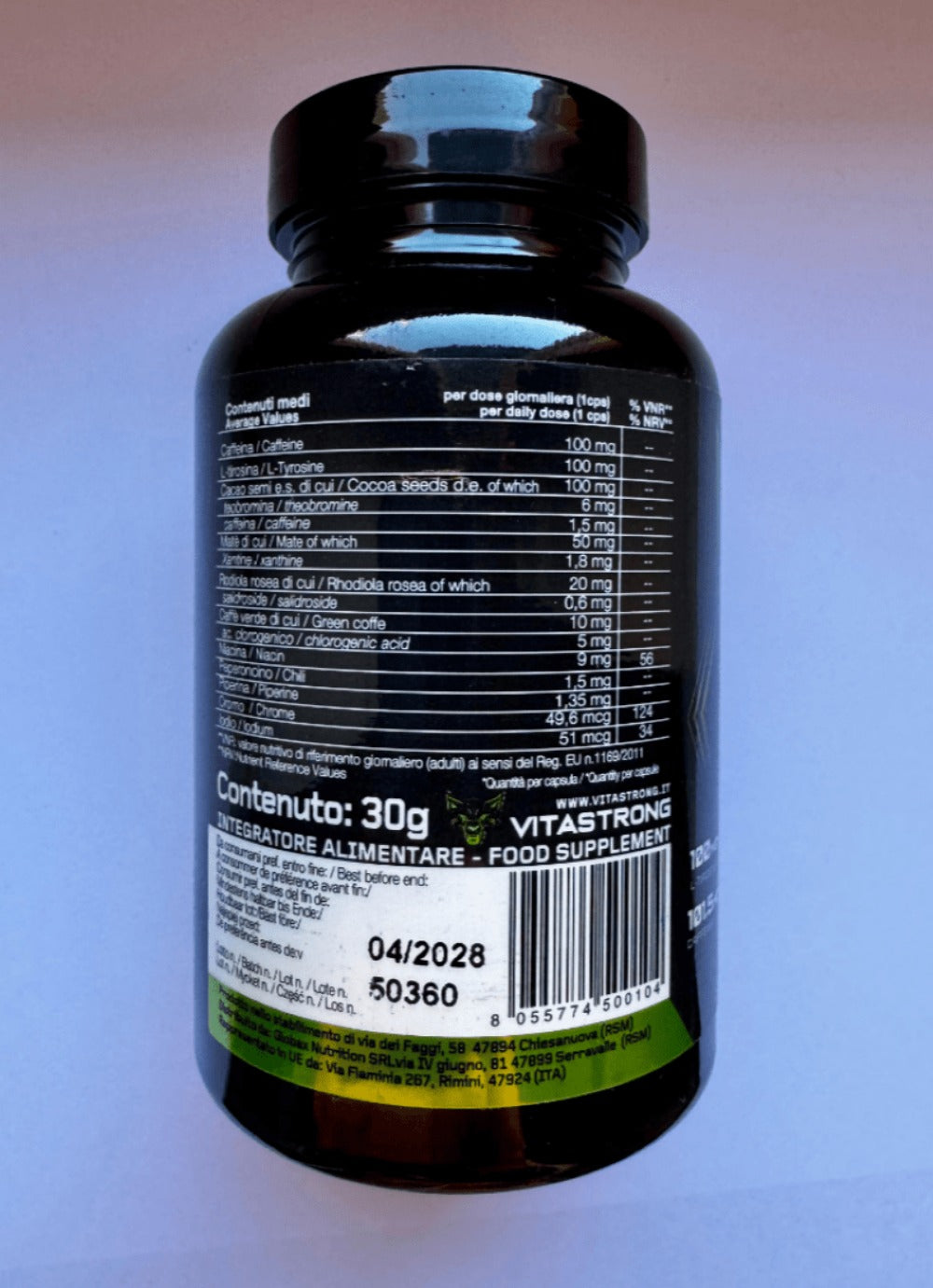 Vitasstrong Z-F, Suplemento Dietético con Extractos Vegetales, Vitaminas y Minerales, Rhodiola Rosea, Cromo Picolinato, Cafeína, Pimienta, Yodo, Vitamina B3 (Niacina)