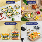 12 piezas de nuevos recipientes de cristal con tapa para almacenar alimentos 2026, para preparación de comidas, despensa de alimentos, cocina, recipientes para almacenar el almuerzo, a prueba de fugas, fiambrera bento de cristal sellada, aptos para microo