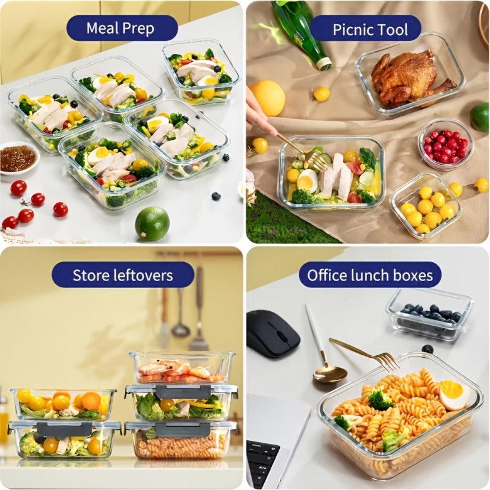 12 piezas de nuevos recipientes de cristal con tapa para almacenar alimentos 2026, para preparación de comidas, despensa de alimentos, cocina, recipientes para almacenar el almuerzo, a prueba de fugas, fiambrera bento de cristal sellada, aptos para microo