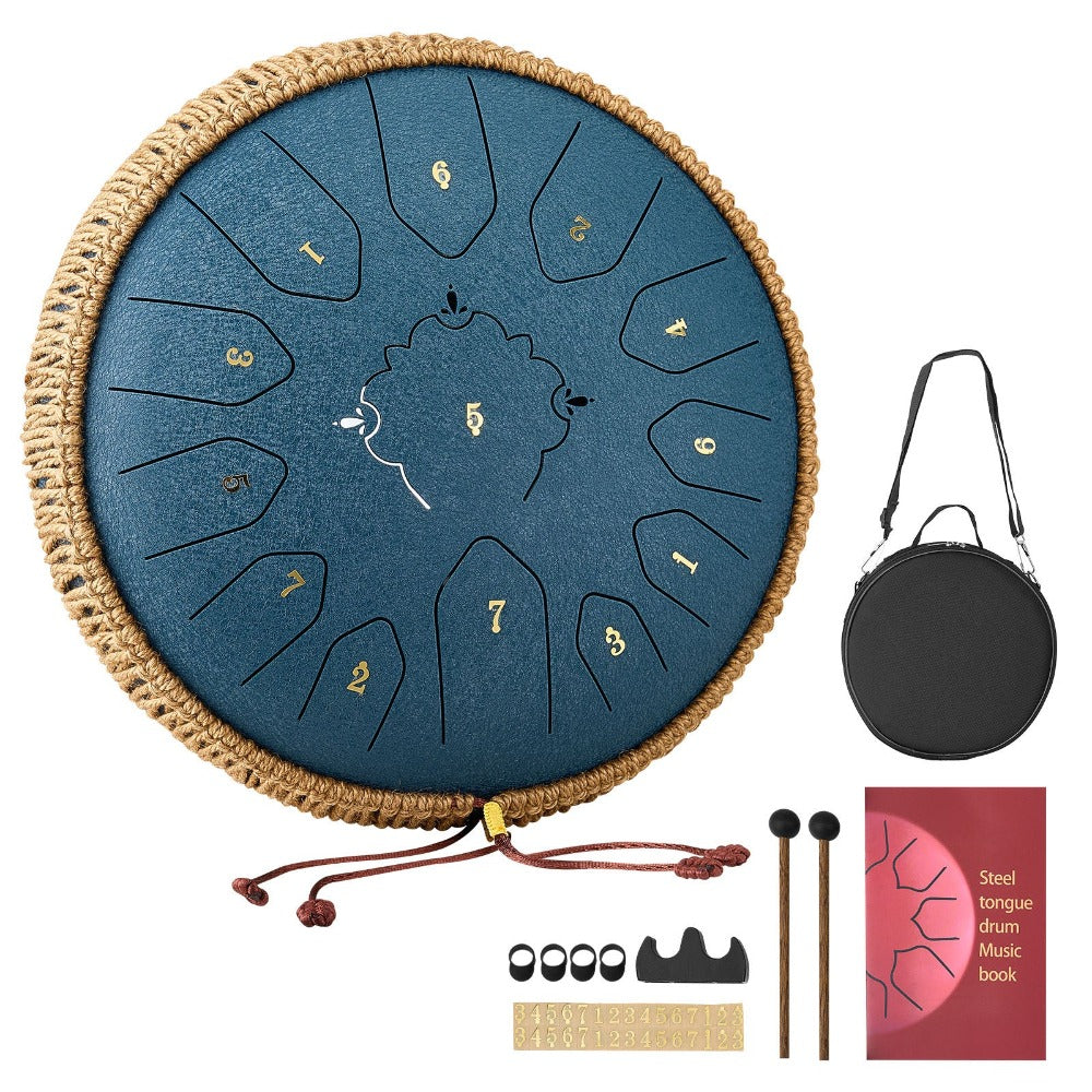 VEVOR Tambor de Lengüeta de Acero, 12 Pulgadas 13 Notas Tambor de Lluvia para Jardín Exterior, Tambores Musicales en Do Mayor con Libro de Música y Baquetas, Instrumento de Percusión para Meditación Yoga Educación Musical para Principiantes, Azul Marino