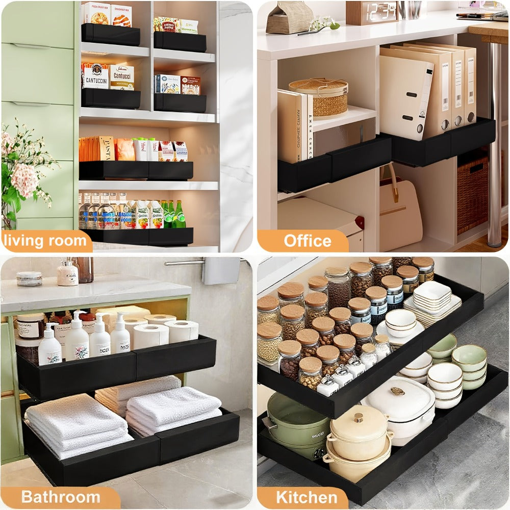 Juego de 2 organizadores extraíbles para gabinetes - estante deslizante expandible y resistente, ideal para armarios de cocina o repisas extensibles, perfecto para la despensa, ancho ajustable 31cm-52cm (/blanco)