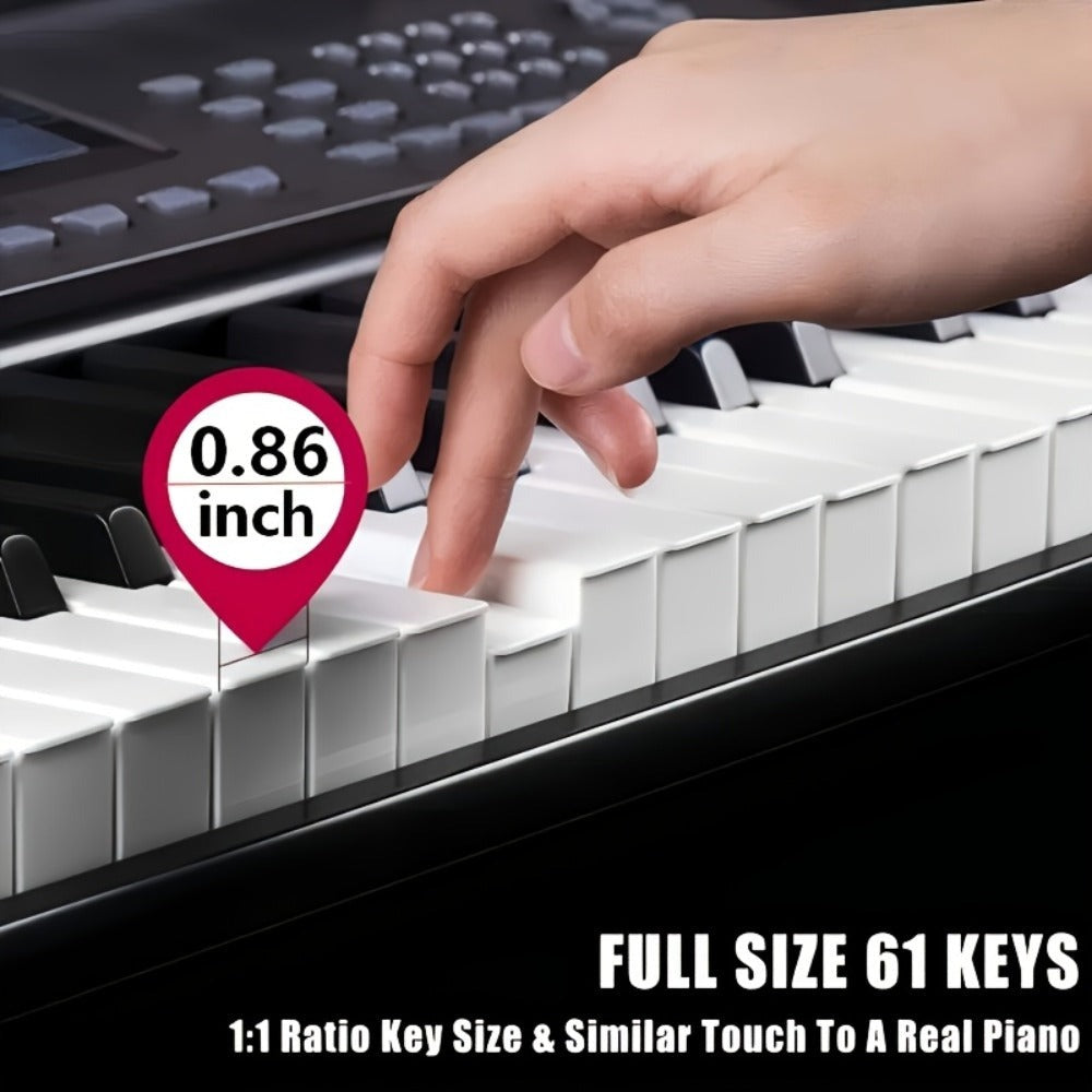 Teclado de Piano Digital de 61 Teclas con Micrófono, Teclado de Piano Musical Portátil, Teclado Electrónico Multifuncional, Instrumento Musical de Teclado para Piano, Regalos de Cumpleaños para Principiantes (Con Pantalla LCD)