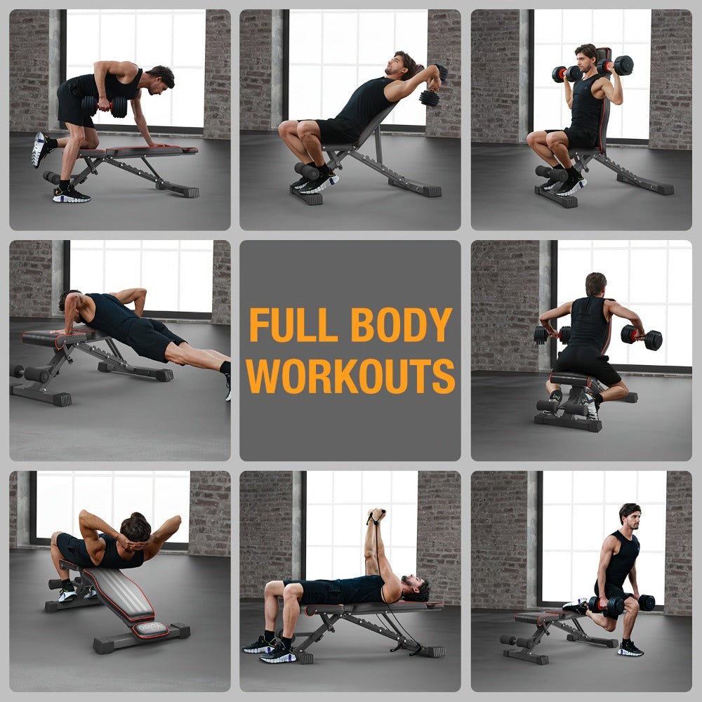 Banca de Pesas Ajustable con Inclinación - Capacidad de 300 kg/660 LB, Banco Plegable para Gimnasio en Casa con Estructura de Hierro Resistente y 10 Posiciones Ajustables para Ejercicios de Prensa de Pecho, Hombros y Abdominales (Negra)