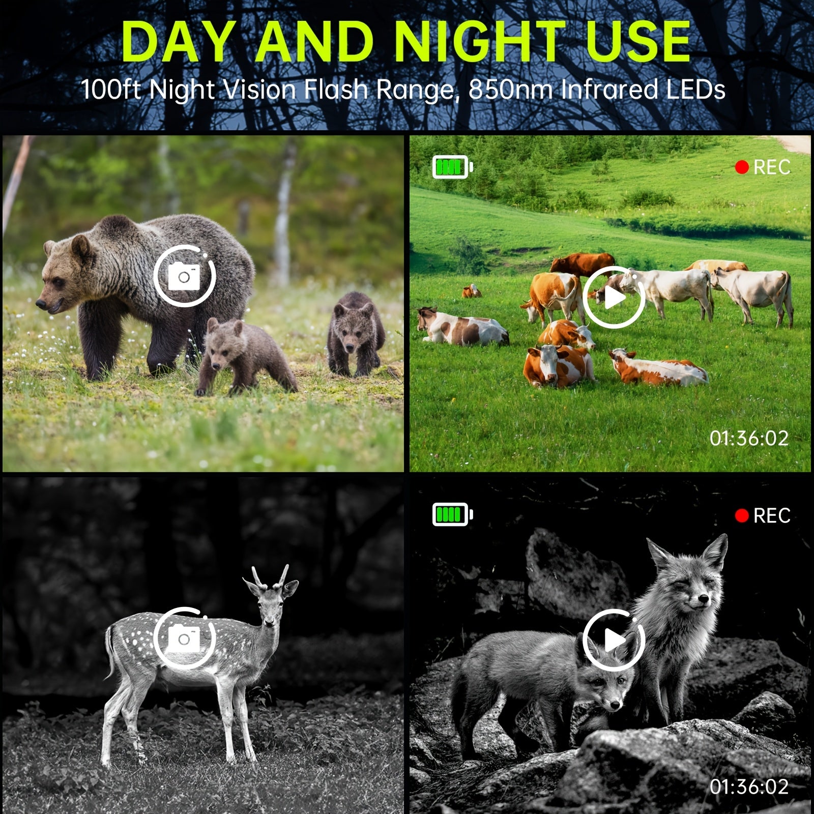 Cámara de Rastreo WiFi Solar - Cámara Recargable con Batería Integrada 5000mAh - 4K 64MP para Monitoreo y Observación del Medio Ambiente, Visión Nocturna, Compatible con Tarjeta de Memoria hasta 64GB e IP67 a Prueba de Agua (Versión sin Wifi)