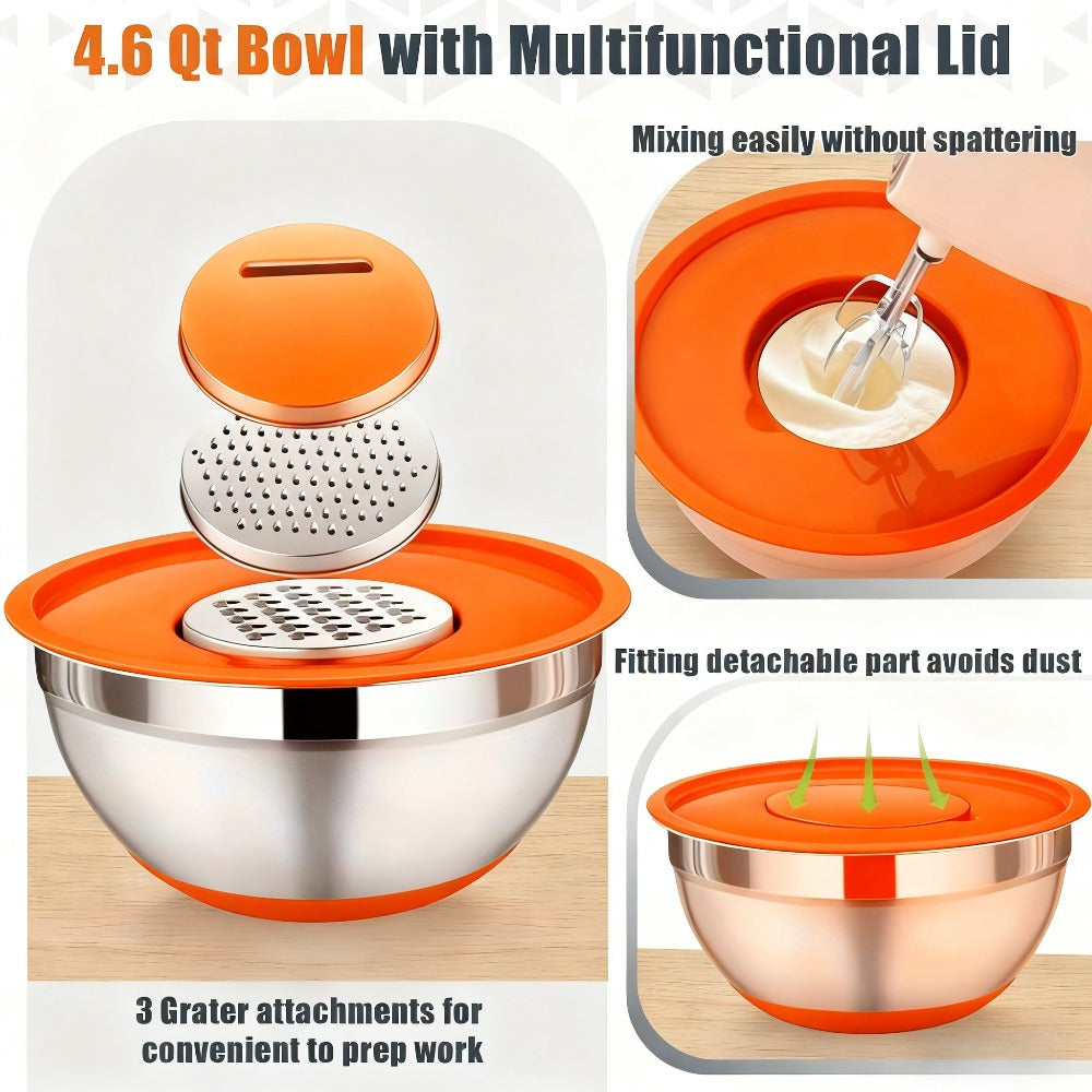 Juego de 22 piezas/10 piezas de ensaladeras avanzadas de acero inoxidable con tapa, base de silicona mejorada, grupo de ensaladeras apilables, aptas para lavavajillas, 5L, 4.5L, 4L, 2.4L, 1.7L, 1.3L, 0.8L, paquete mixto, ensaladeras para preparación de co