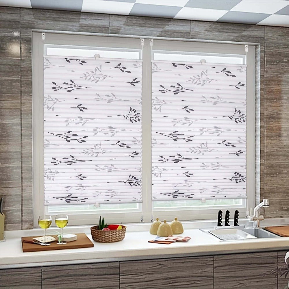 1pc Cortinas Plisadas Sin Taladro Requerido Con Portarrollos de Clip, Cortinas Plisadas de Clip, Cortinas Opacas de Protección Solar con Diseño de Ramas de Árbol, Cortinas para Ventanas y Puertas