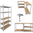 Estantería Metálica Almacenaje de Acero Galvanizado con 5 Baldas de MDF, Plata, 180x90x40cm Modular, Baldas Ajustables, trastero, Garaje.