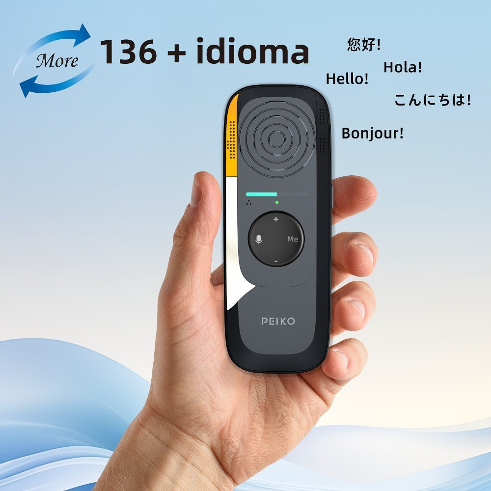 Dispositivo de traducción de lenguaje bidireccional portátil PEIKO con auriculares - Traducción de voz en línea instantánea, 75 idiomas, alta precisión, carga por tipo C, diseño compacto para viajes, negocios, aprendizaje, herramienta de traducción de via