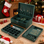 Caja Organizadora de Joyas de 3 Niveles con Cerradura de Llave - Compartimentos Forrados en Terciopelo Suave, Ideal para Aretes, Collares, Pulseras, Anillos - Caja de PU en Tono Pastel, Diseño Retro, Regalo Perfecto para (Navidad, Bodas), Cajas de Joyería