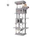 Rascador grande, árbol para gatos de 210 cm, con 8 postes rascadores, posadero, 2 cuevas, tapete lavable, hamaca, pelotas de felpa, rascador de varios pisos para gatos grandes, gris claro, gris oscuro